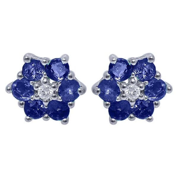 Diamantøredobber i gull 14 kt med 0,02 ct W-SI og safirer -32057316